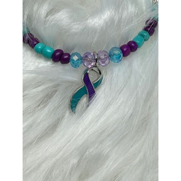 Handmade Purple and Teal Suicide Awareness Bracelet, Suicide Prevention Bracelet - Picture 4 of 8